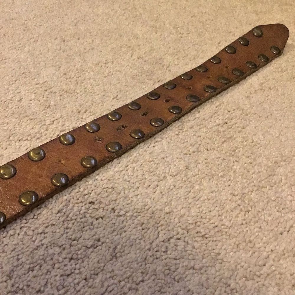 Vintage Leather Western Brown Studded Belt with Ornate Buckle - Picture 6 of 7